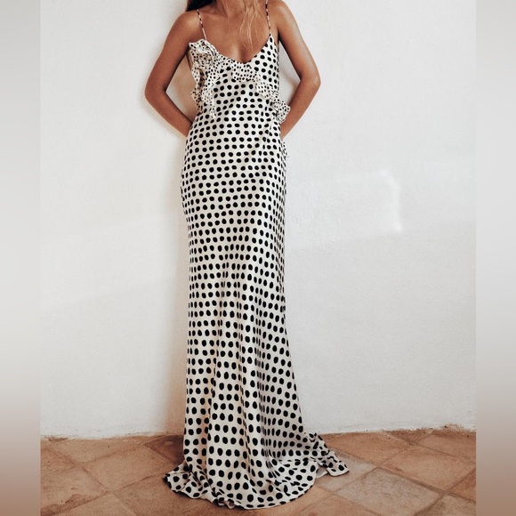 Zara Black and White Polka Dot Maxi Dress - Picture 1 of 5